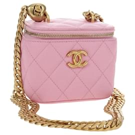 CHANEL Vanity Chain Shoulder Bag Caviar Skin Pink Gold CC Auth hk3887SAM