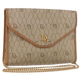 Borsa a tracolla con catena Christian Dior Honeycomb Canvas PVC Beige Oro Auth 190583
