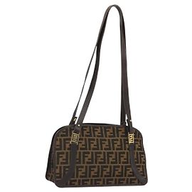 Borsa a Spalla FENDI Zucca Canvas Marrone Nero Autentica 189662