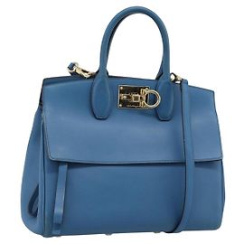 Borsa Salvatore Ferragamo Gancini in pelle 2way Blu Oro Autentica ka5047A