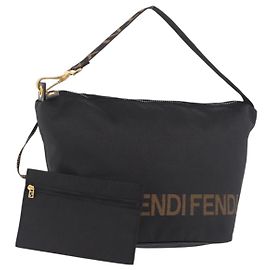 Borsa a tracolla FENDI Canvas Black Gold Auth 190300