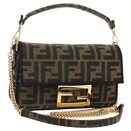Borsa FENDI Chain Zucca Canvas Mamma Baguette 2way Marrone Nero Auth 189061SV