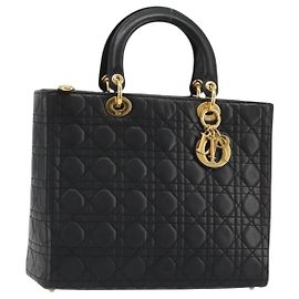 Borsa Christian Dior Lady Dior Canage in pelle di agnello nera e oro Auth bs35805V