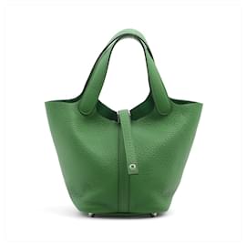 Picotin 18 Beuteltasche aus Taurillon Clemence Leder Grün Yucca - Hermès