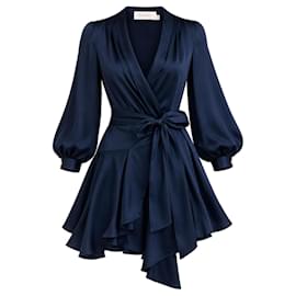 Zimmermann Robe courte portefeuille en soie bleu marine