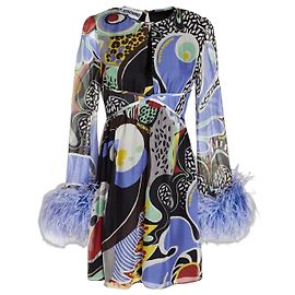 Moschino Resort 2023 Runway Look 49 Feather Silk Mini Dress