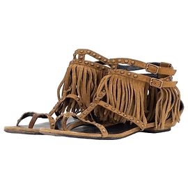Sandali gladiatore con frange e borchie in scamosciato Saint Laurent anni 2010
