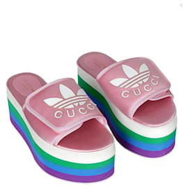 Gucci x Adidas Sandali Platform Seta Rosa Suola Arcobaleno