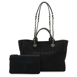 Borsa Tote Chanel Deauville Line Small Bag Chain Shoulder Canvas Nero AS3257