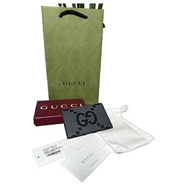 Gucci Piuma Jumbo GG Leder Kartenetui Schwarz Graphite