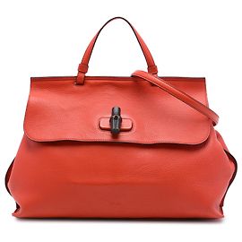 Borsa Gucci Orange in pelle di vitello Bamboo Large