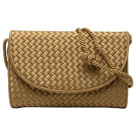 Borsa a tracolla con patta in raso dorato Intrecciato Bottega Veneta