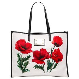 Tote in tela bianca con stampa floreale Dolce & Gabbana