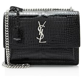 Borsa a tracolla Saint Laurent Sunset Medium in pelle con stampa coccodrillo e monogramma