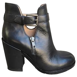 Ash Schwarze Lederstiefeletten mit Blockabsatz