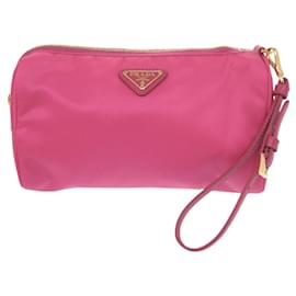 Neceser de cosméticos de nailon rosa con logotipo Triangle Prada