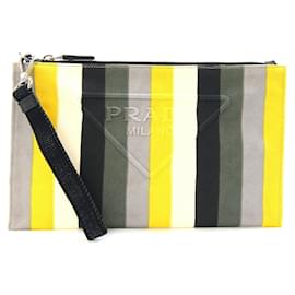 Clutch in tela multicolore e pelle Prada