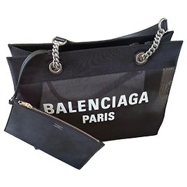 Balenciaga Borsa Tote in Tela Nera con Catene