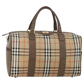 Borsa Boston Burberrys Nova Check in tela Beige Gold Auth 188634