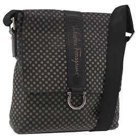 Borsa a Spalla Salvatore Ferragamo Gancini in Pelle Nera Argento Autentica 188927A