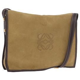 LOEWE Anagram Shoulder Bag Suede Beige Gold Auth 190571