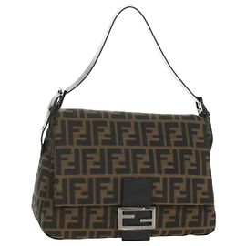 FENDI Zucca Canvas Mamma Baguette Shoulder Bag Black Brown Auth 189272V
