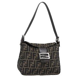 FENDI Zucca Canvas Mamma Baguette Shoulder Bag Brown Black Auth 190254A