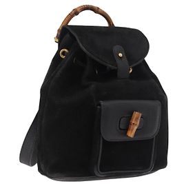 Mochila GUCCI Bamboo em camurça preta e dourada 003 1705 0030 Auth bs35670A