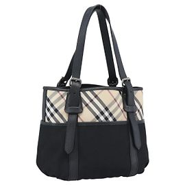 BURBERRY Nova Check Tote Bag Canvas Beige Silver Auth 189960A