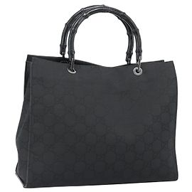Borsa GUCCI GG Canvas Bamboo Nylon Nero Argento 002 1010 Auth ep15037