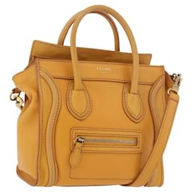 CELINE Luggage Nano Shopper Hand Bag Leather 2way Yellow Gold Auth 189842A - Céline