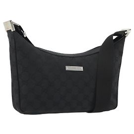Borsa a Spalla GUCCI GG Canvas Nera Argento 35098 Auth 190284A