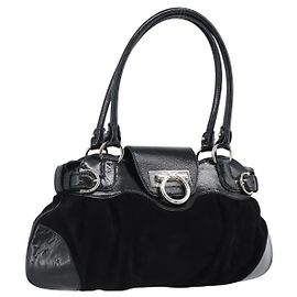 Borsa Salvatore Ferragamo Gancini in scamosciato nero e argento Auth BA13719A