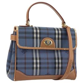 Borsa Burberrys Nova Check in PVC 2way Blu Oro Auth 190255