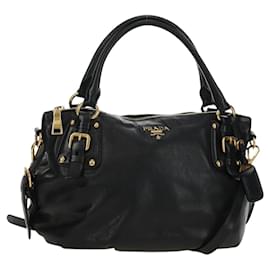 Borsa PRADA in pelle 2way Nera Oro Auth am11866V