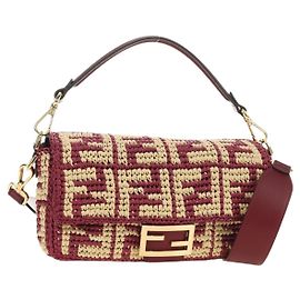 FENDI Borsa Mamma Baguette in tela Zucca e rafia 2way Beige Oro Autentica am11981SM