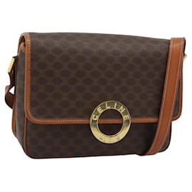Céline Borsa a tracolla circolare CELINE Macadam Canvas PVC Pelle Marrone Oro Auth 189954A