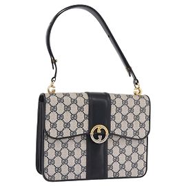 Borsa GUCCI GG Supreme in PVC Blu navy Oro Auth 190570