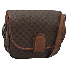 Céline Borsa a Spalla CELINE Macadam Canvas PVC Pelle Marrone Oro Auth 189670