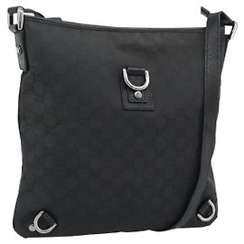 GUCCI GG Canvas Schultertasche Nylon Schwarz Silber 268642 Auth 189865A