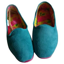 Fiorucci Blue Suede Floral Lining Loafers - Autre Marque