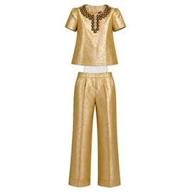 Conjunto de Top y Pantalones de Jacquard de Mezcla de Seda Metalizado Tory Burch – Nuevo