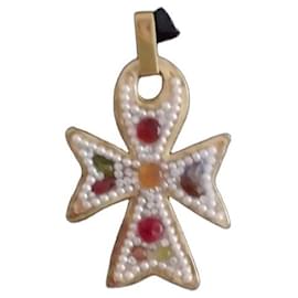 Jacky de G Paris Gold-Plated Cross Necklace with Pearls - Autre Marque