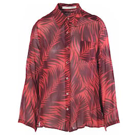 Autre Marque Blusa de seda Lawrence Steele con estampado de palmeras rojas