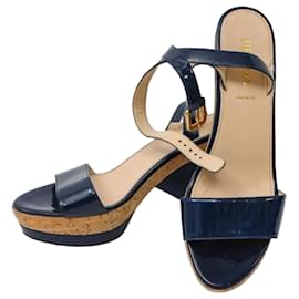 Sandali con Zeppa Prada in Vernice Blu