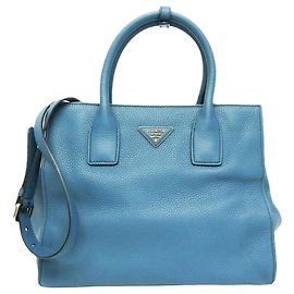 Prada Borsa 2way in pelle Vitello Daino blu