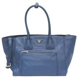 Prada Sac 2way en cuir Vitello Phenix bleu