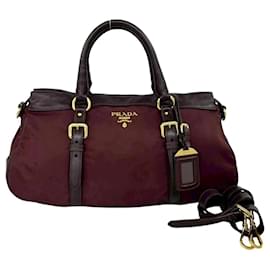 Bolso de asa superior en nailon y cuero color burdeos - Prada