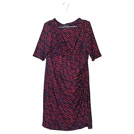 Lauren Ralph Lauren Damen Etui-Kleid mit V-Ausschnitt, gerafftem Design und geometrischem Print in Schwarz-Pink