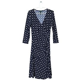 Robe portefeuille à imprimé géométrique bleu marine et blanc Ralph Lauren